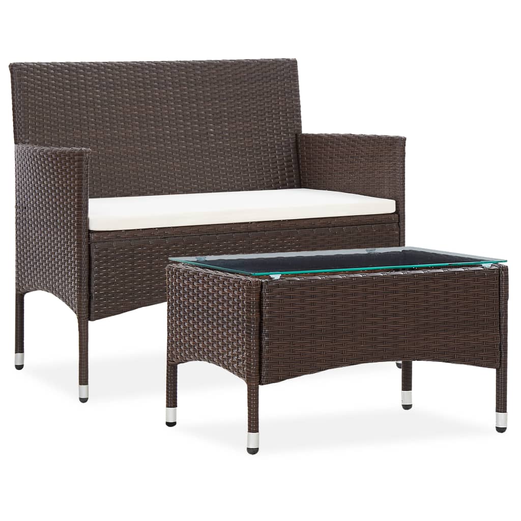 2-tlg. Garten-Lounge-Set mit Auflage Poly Rattan Braun