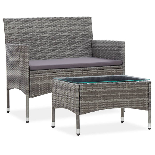 2-tlg. Garten-Lounge-Set mit Auflage Poly Rattan Grau