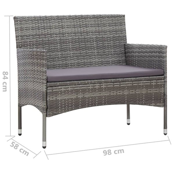 2-tlg. Garten-Lounge-Set mit Auflage Poly Rattan Grau
