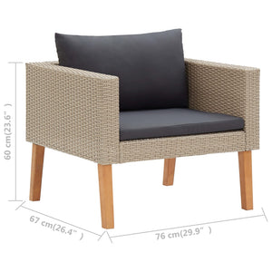 4-tlg. Garten-Lounge-Set mit Auflagen Poly Rattan Beige