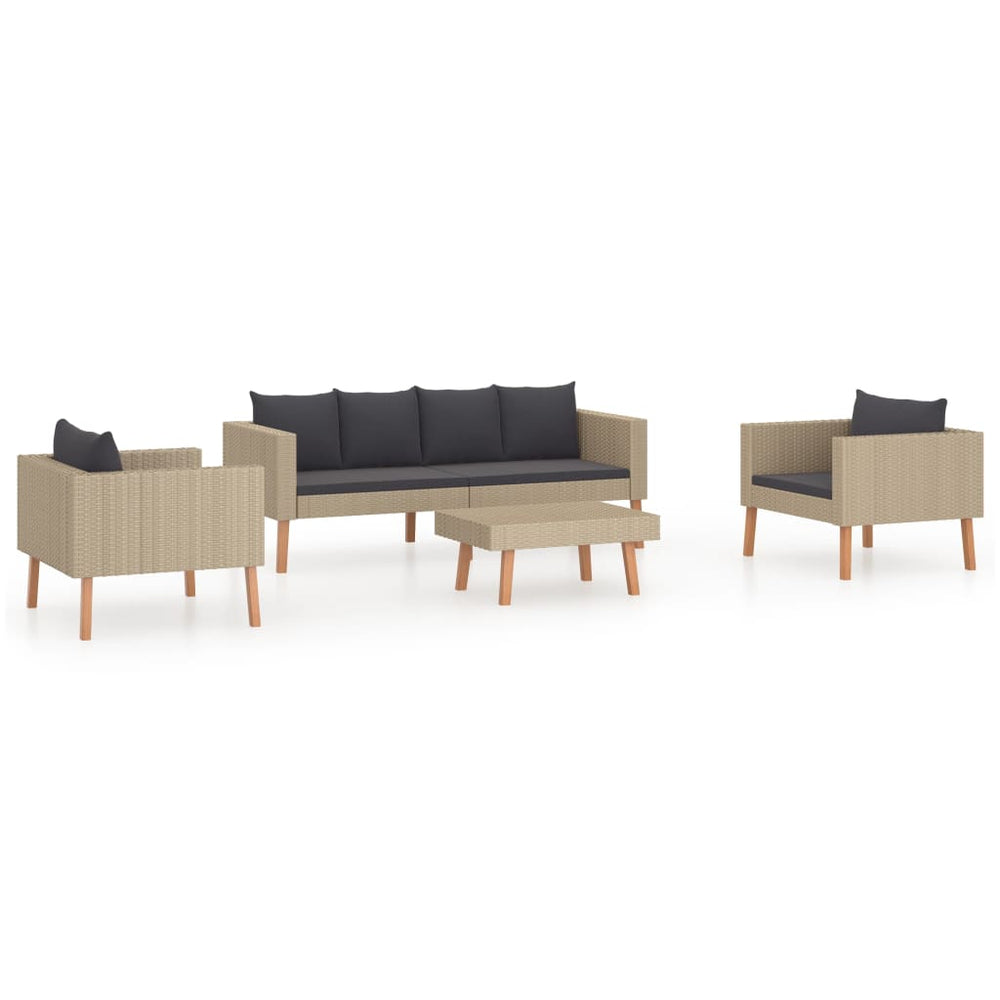 vidaXL Salon de jardin 4 pcs avec coussins résine tressée beige