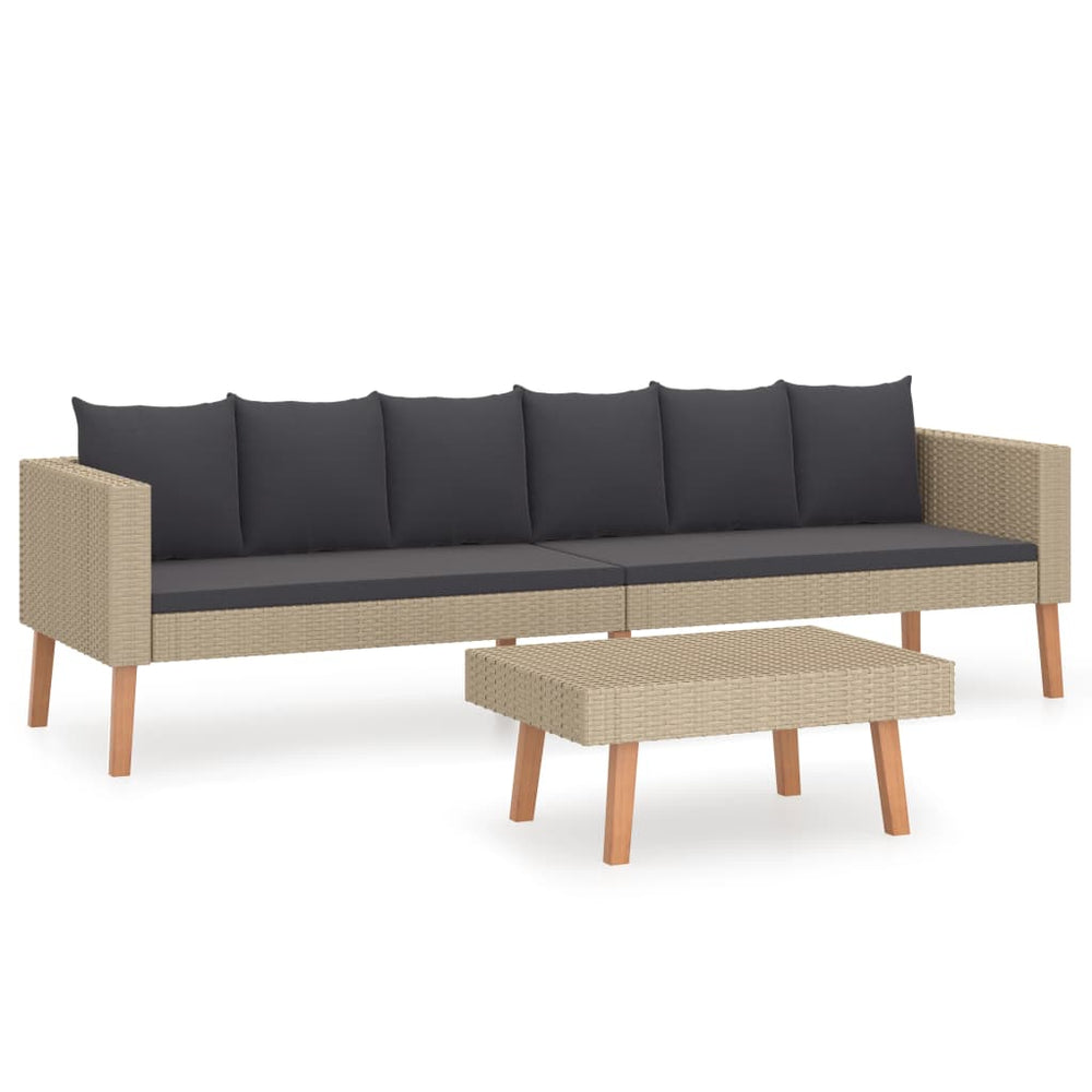 vidaXL Salon de jardin 2 pcs avec coussins résine tressée beige