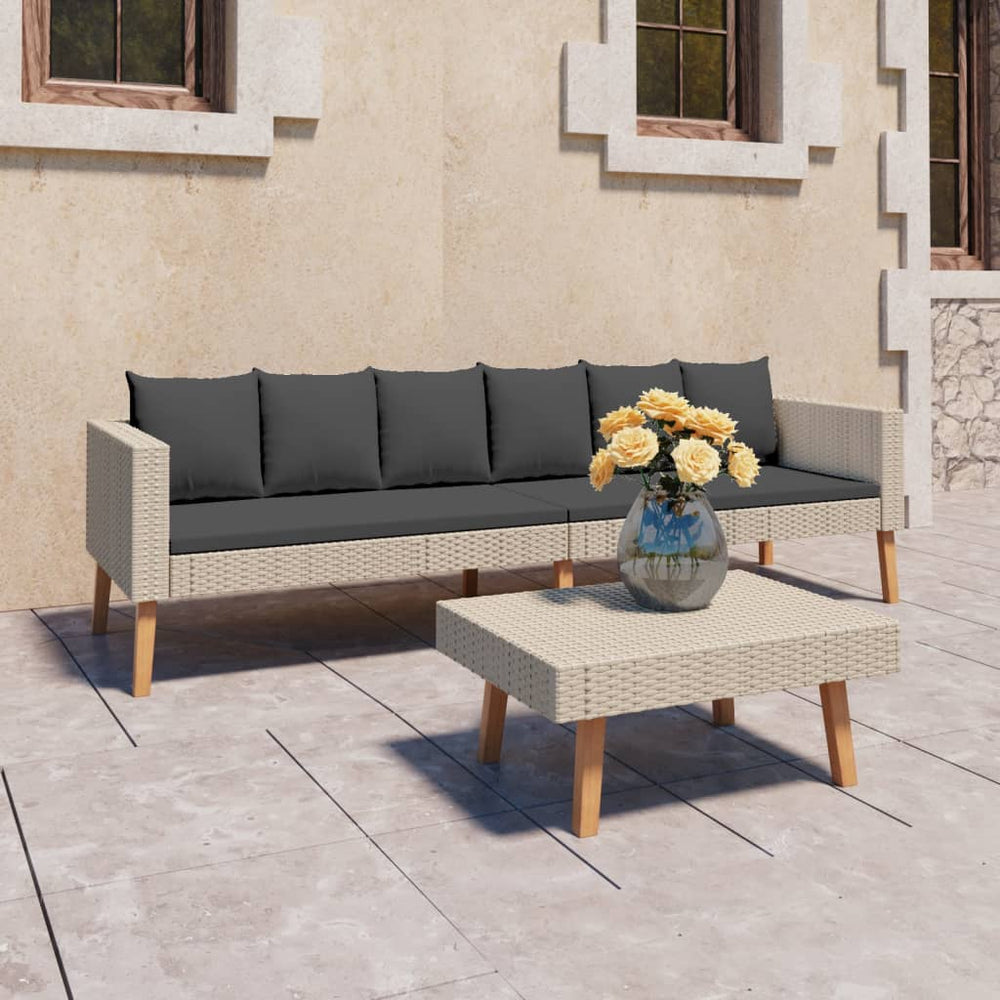 vidaXL Salon de jardin 2 pcs avec coussins résine tressée beige