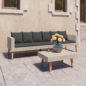 2-tlg. Garten-Lounge-Set mit Auflagen Poly Rattan Beige
