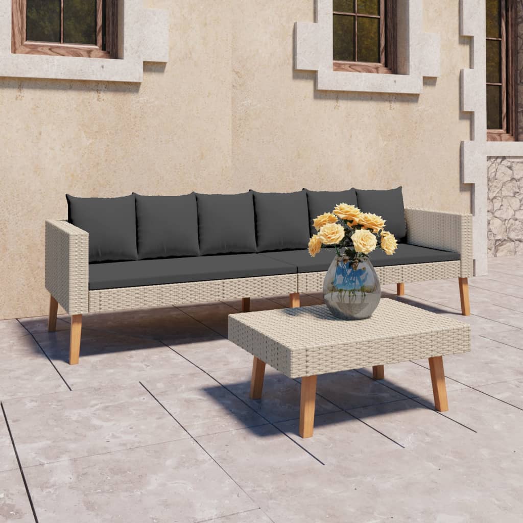 2-tlg. Garten-Lounge-Set mit Auflagen Poly Rattan Beige