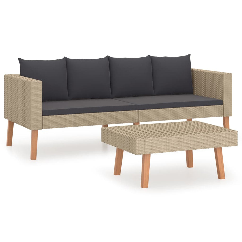 vidaXL Salon de jardin 2 pcs avec coussins résine tressée beige
