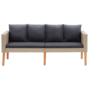 2-tlg. Garten-Lounge-Set mit Auflagen Poly Rattan Beige