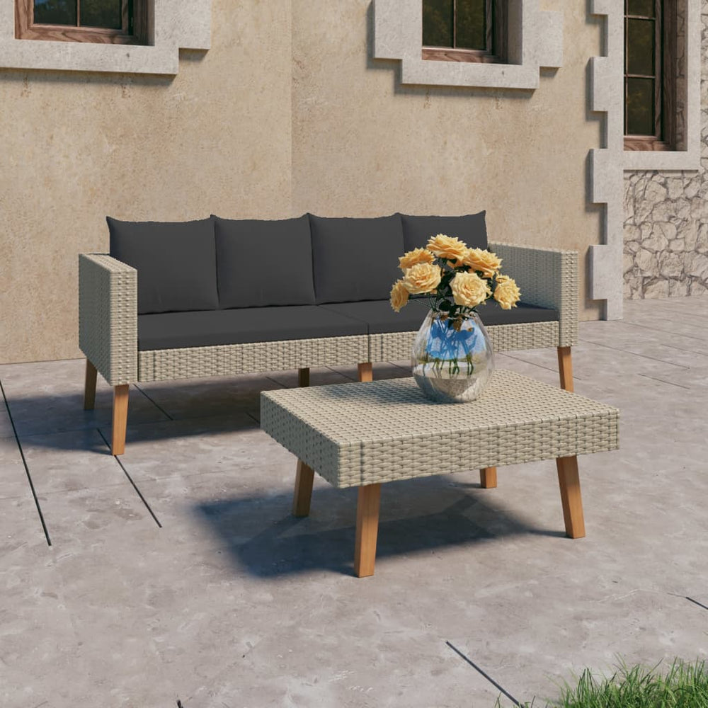vidaXL Salon de jardin 2 pcs avec coussins résine tressée beige