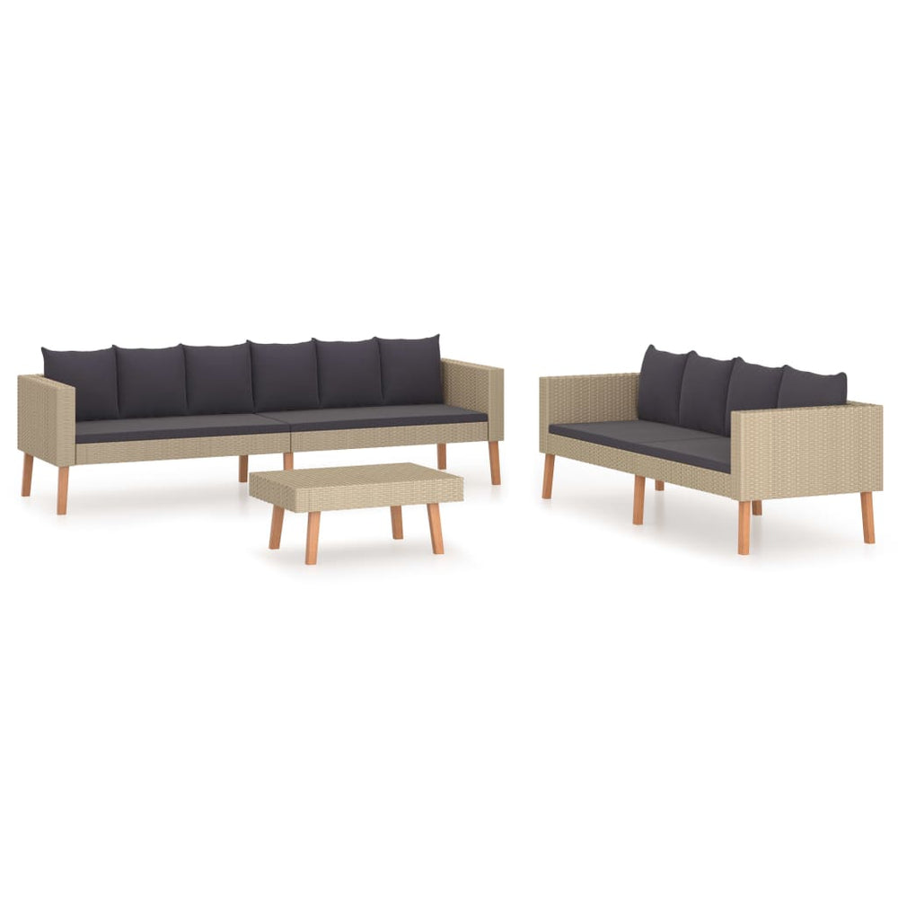 vidaXL Salon de jardin 3 pièces avec coussins résine tressée beige