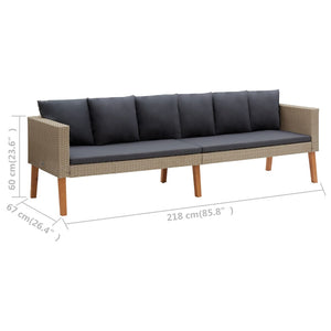 3-tlg. Garten-Lounge-Set mit Auflagen Poly Rattan Beige