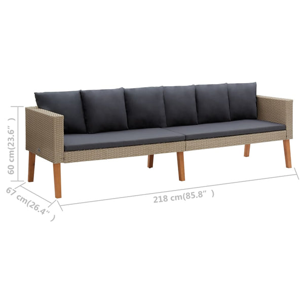 3-tlg. Garten-Lounge-Set mit Auflagen Poly Rattan Beige