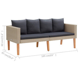 3-tlg. Garten-Lounge-Set mit Auflagen Poly Rattan Beige