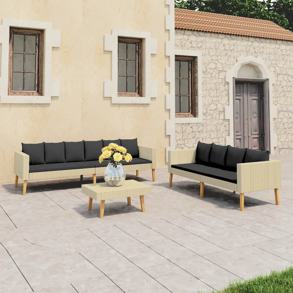 vidaXL Salon de jardin 3 pièces avec coussins résine tressée beige