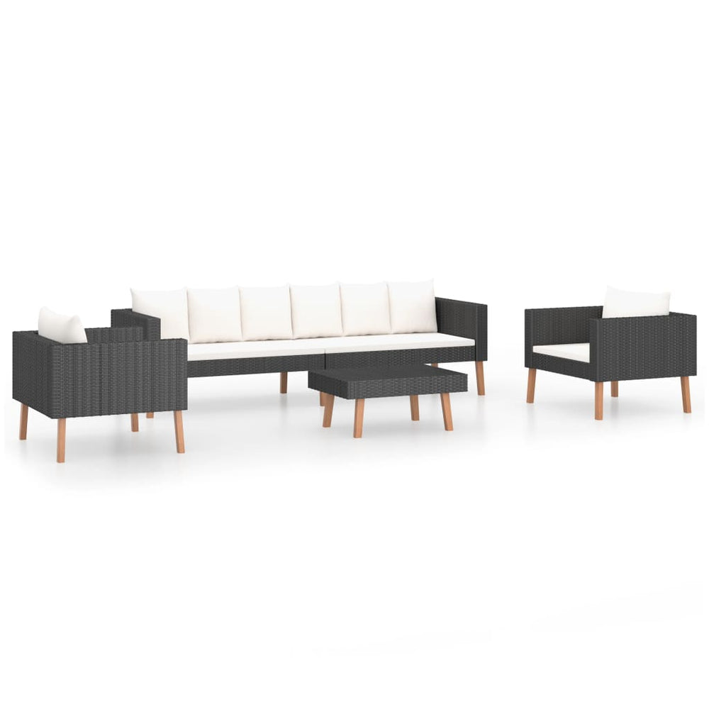 vidaXL Salon de jardin 4 pcs avec coussins résine tressée noir