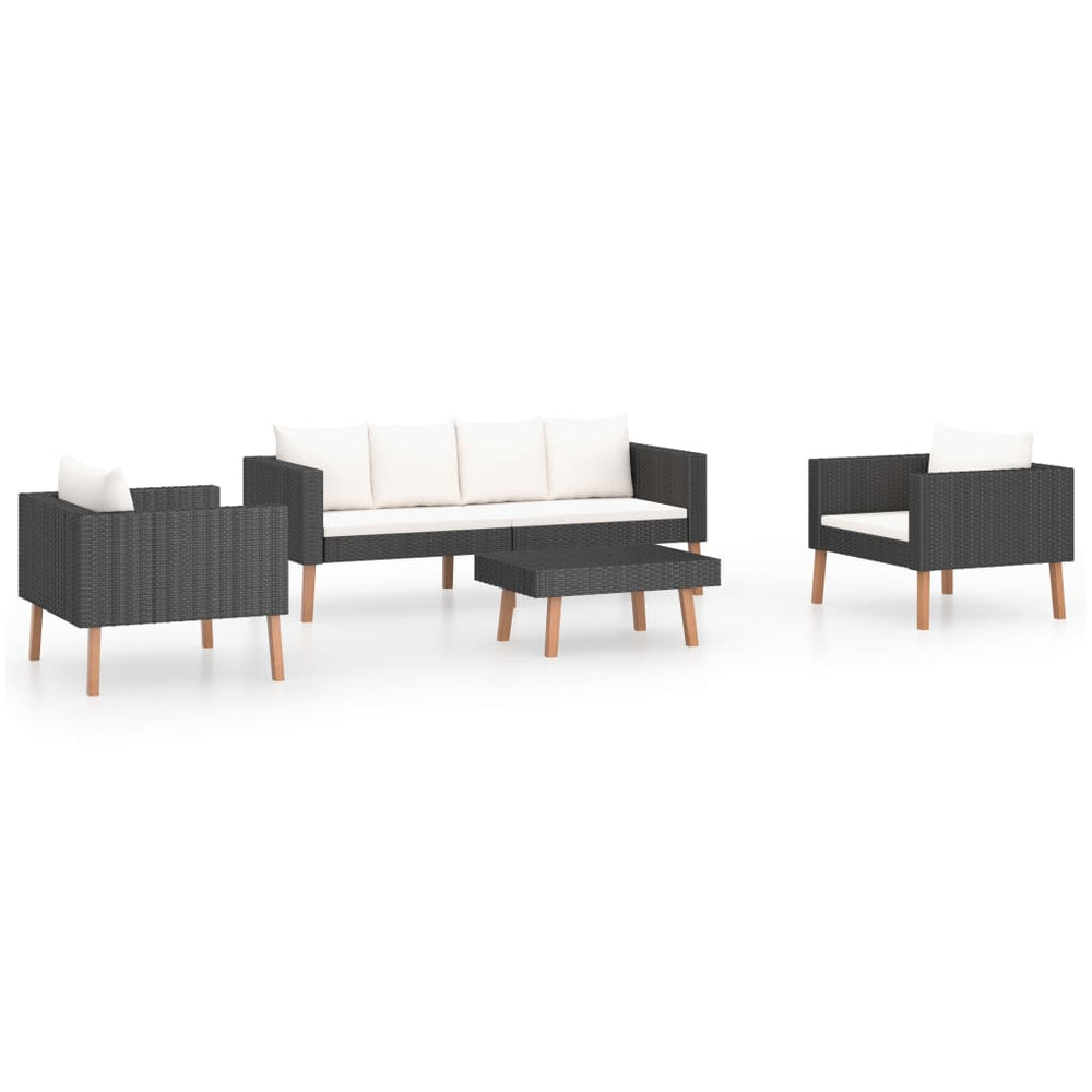 vidaXL Salon de jardin 4 pcs avec coussins résine tressée noir
