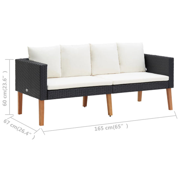 4-tlg. Garten-Lounge-Set mit Auflagen Poly Rattan Schwarz