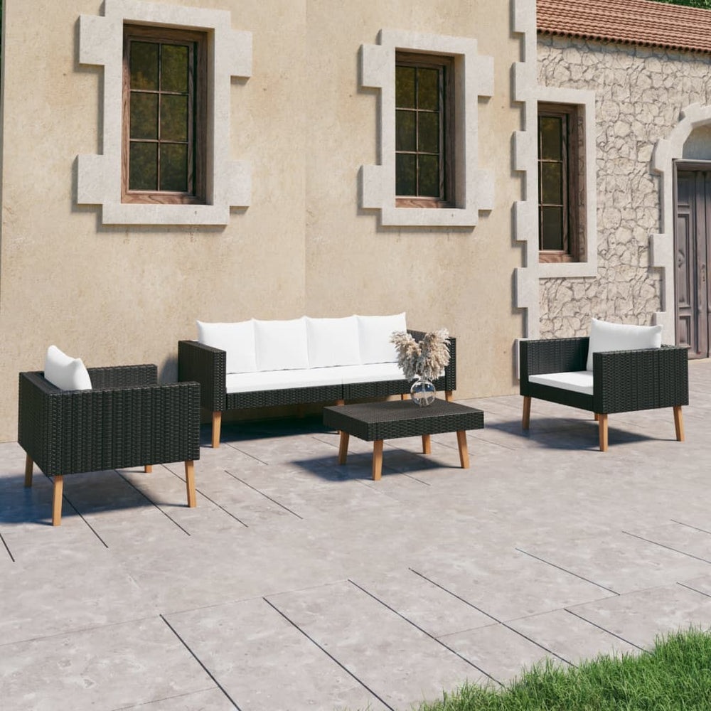 vidaXL Salon de jardin 4 pcs avec coussins résine tressée noir