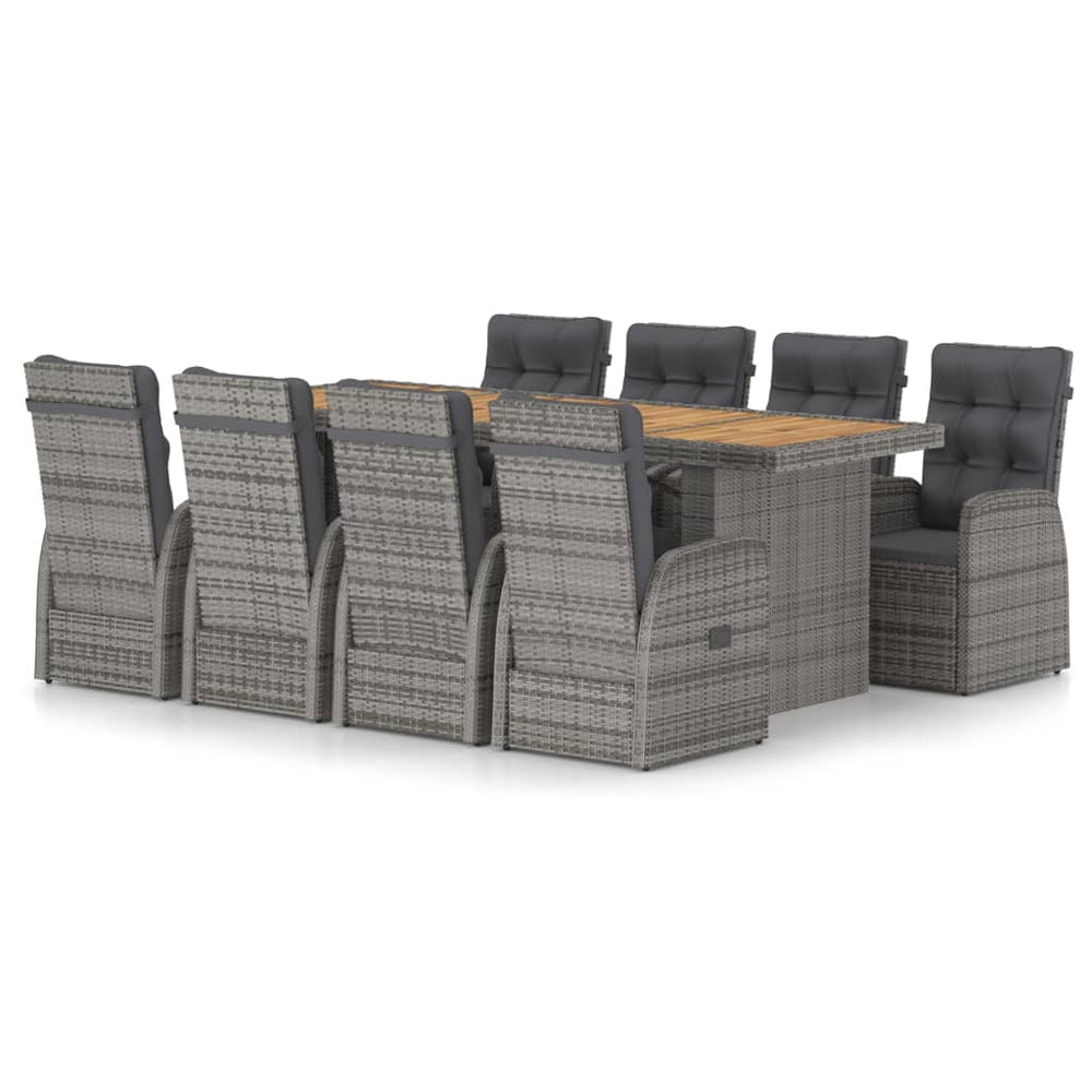 vidaXL Salon de jardin à dîner 9 pcs avec coussins résine tressée gris
