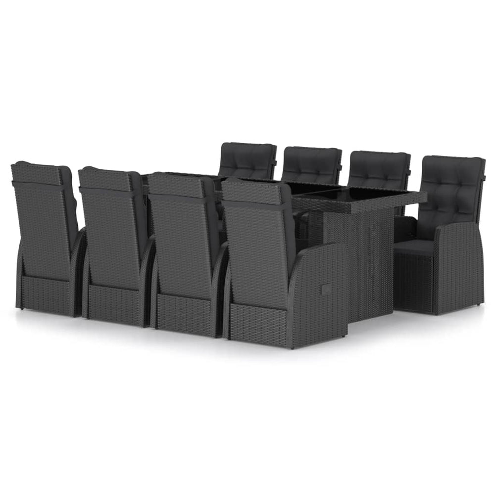 vidaXL Salon de jardin à dîner 9 pcs avec coussins résine tressée noir