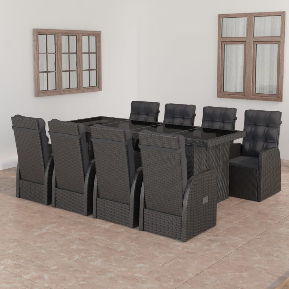 vidaXL Salon de jardin à dîner 9 pcs avec coussins résine tressée noir