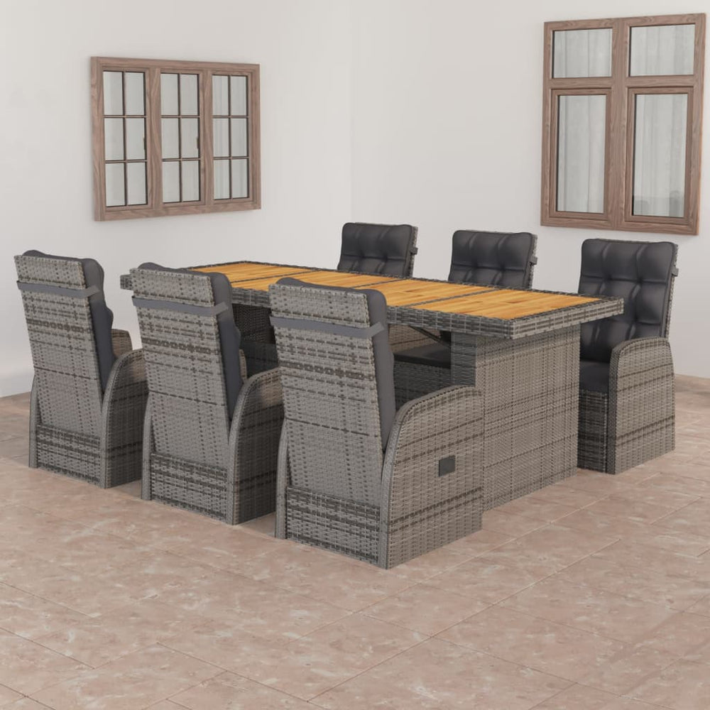 vidaXL Salon de jardin à dîner 7 pcs avec coussins résine tressée gris