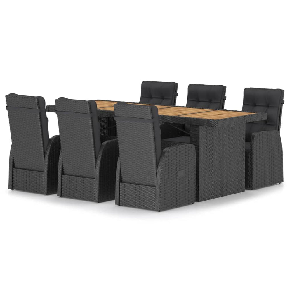 vidaXL Salon de jardin à dîner 7 pcs avec coussins résine tressée Noir