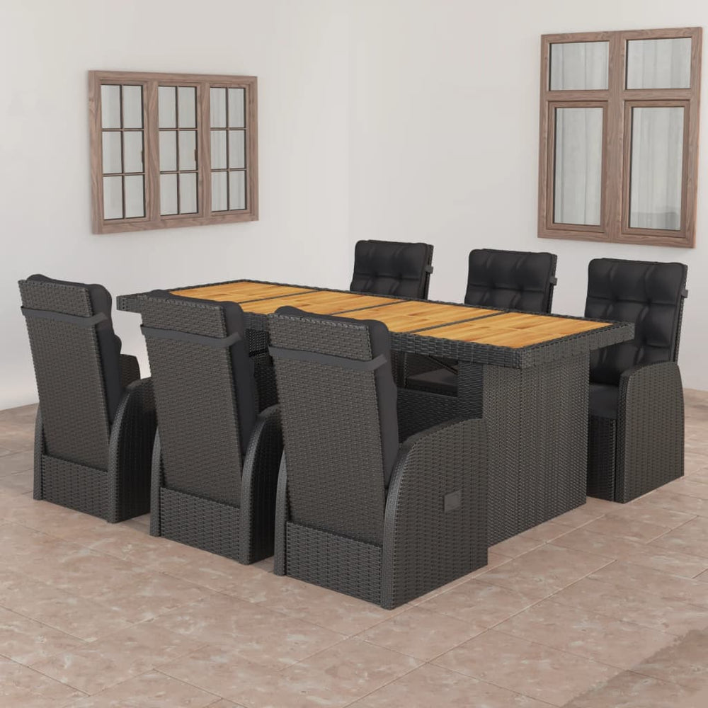vidaXL Salon de jardin à dîner 7 pcs avec coussins résine tressée Noir