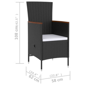 5-tlg. Garten-Essgruppe mit Auflagen Poly Rattan Schwarz
