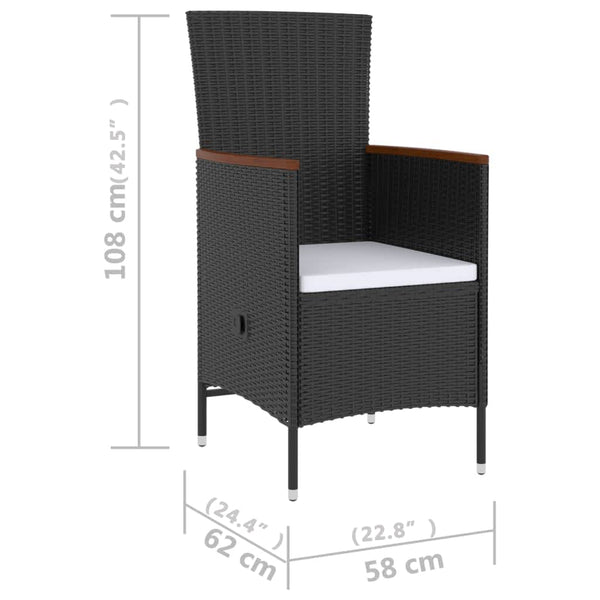 5-tlg. Garten-Essgruppe mit Auflagen Poly Rattan Schwarz