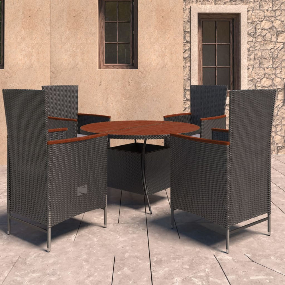 vidaXL Ensemble de salle à manger de jardin 5 pcs avec coussins résine tressée noir