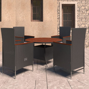 5-tlg. Garten-Essgruppe mit Auflagen Poly Rattan Schwarz