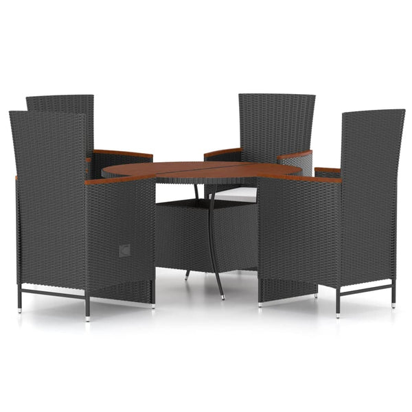 5-tlg. Garten-Essgruppe mit Kissen Poly Rattan Schwarz