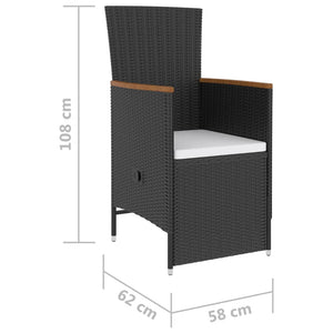 5-tlg. Garten-Essgruppe mit Kissen Poly Rattan Schwarz