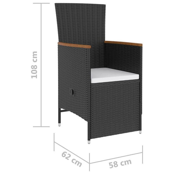 5-tlg. Garten-Essgruppe mit Kissen Poly Rattan Schwarz