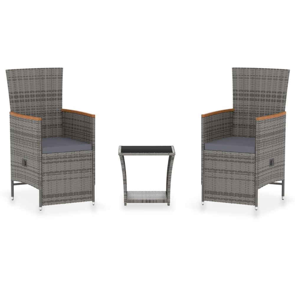 vidaXL Salon de jardin 3 pièces avec coussins résine tressée gris