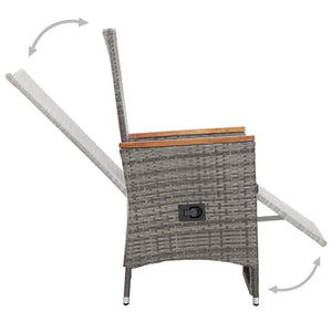 3-tlg. Garten-Lounge-Set mit Kissen Poly Rattan Grau
