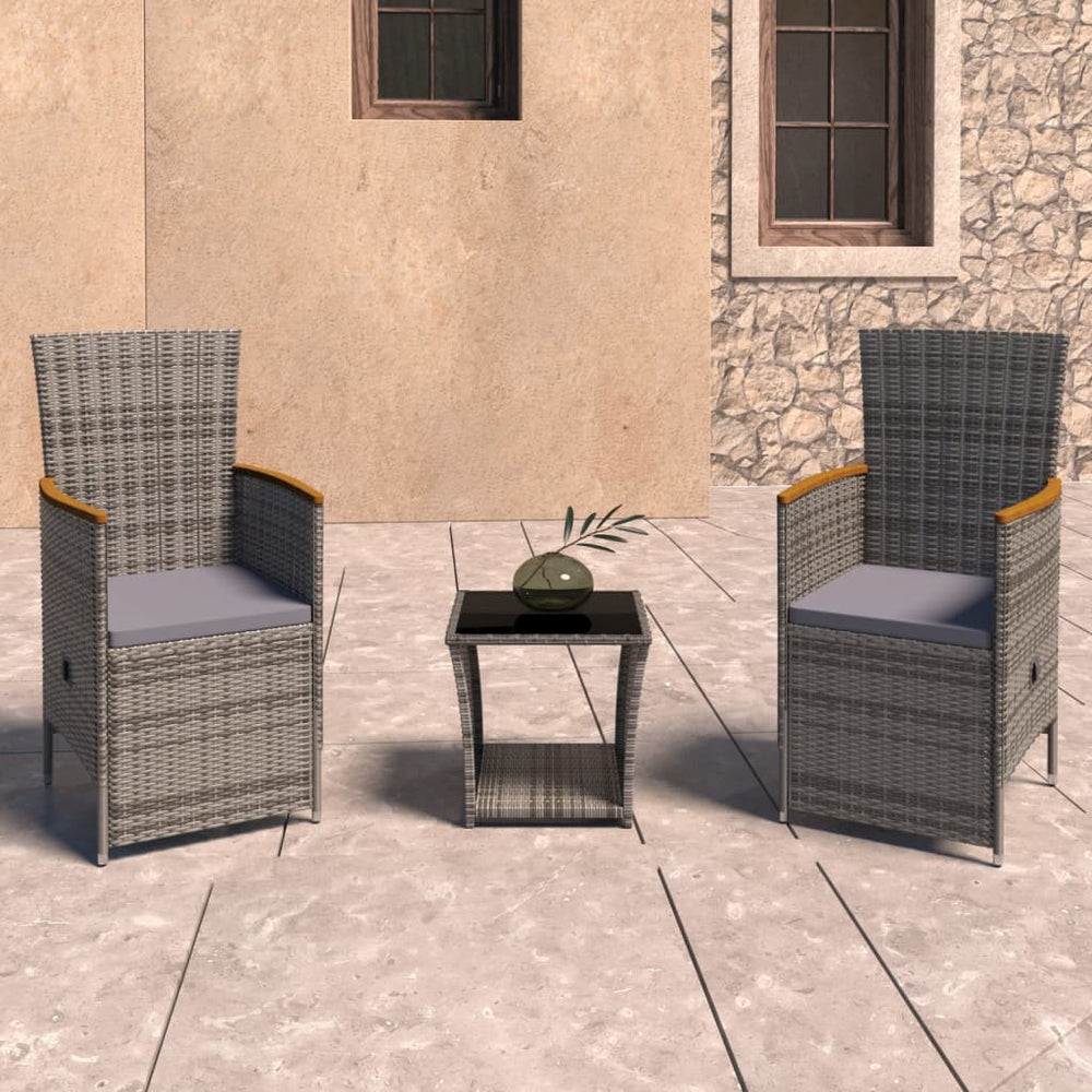 vidaXL Salon de jardin 3 pièces avec coussins résine tressée gris