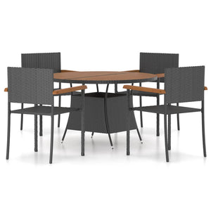 5-tlg. Garten-Essgruppe Poly Rattan Schwarz
