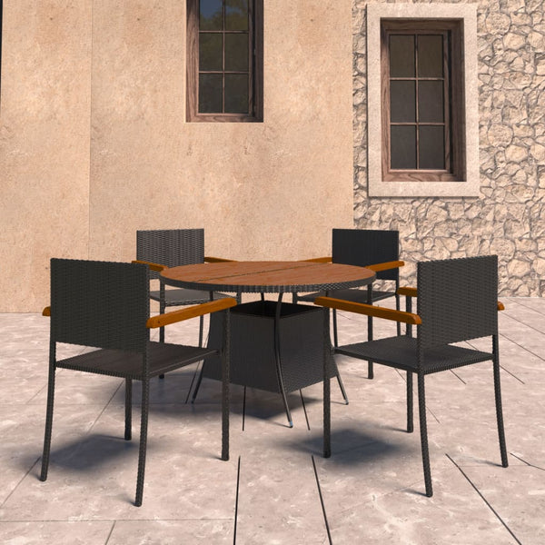 5-tlg. Garten-Essgruppe Poly Rattan Schwarz