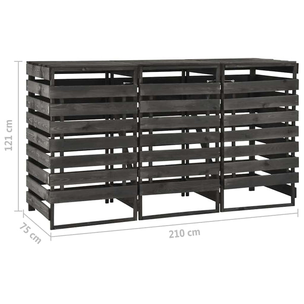 Abri poubelles vidaXL pour 3 bacs 210x75x121 cm, bois de pin massif