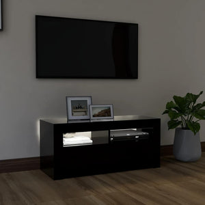 Schwarzer TV-Schrank mit LED 90x35x40 cm