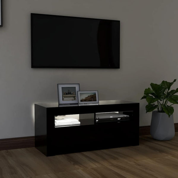 Schwarzer TV-Schrank mit LED 90x35x40 cm