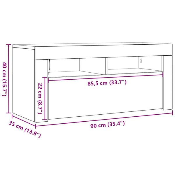 Schwarzer TV-Schrank mit LED 90x35x40 cm