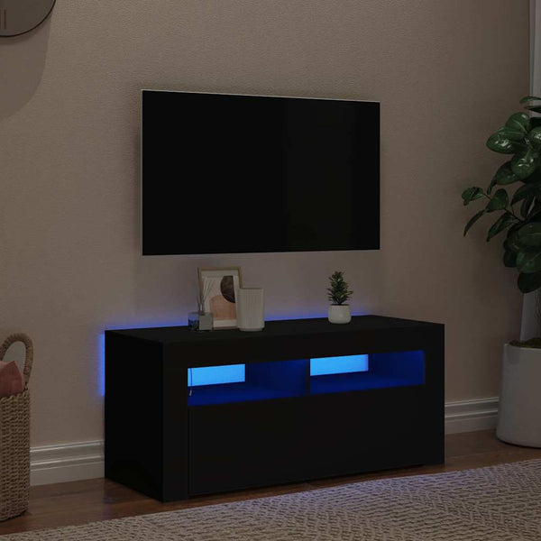 Schwarzer TV-Schrank mit LED 90x35x40 cm