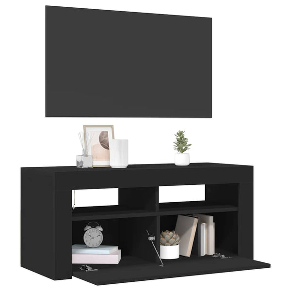 Schwarzer TV-Schrank mit LED 90x35x40 cm
