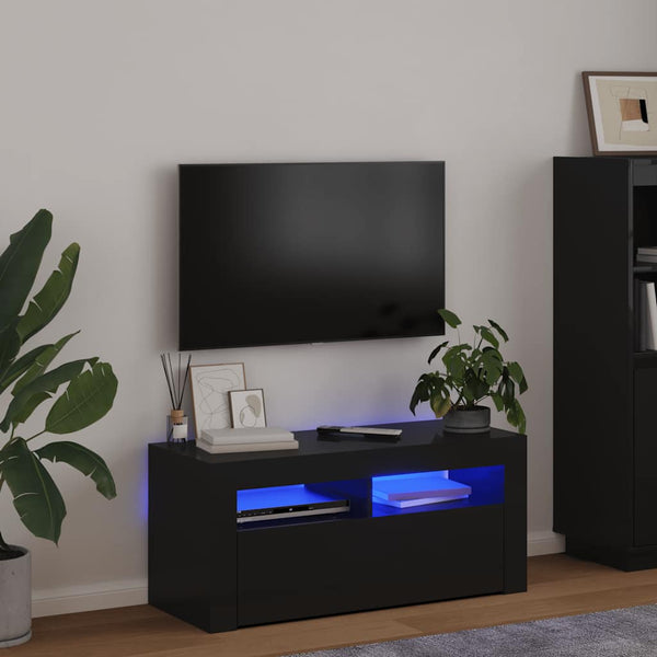 Schwarzer TV-Schrank mit LED 90x35x40 cm