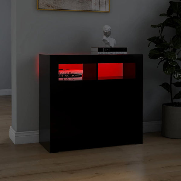 Schwarzes Sideboard mit LED-Leuchten 80 cm