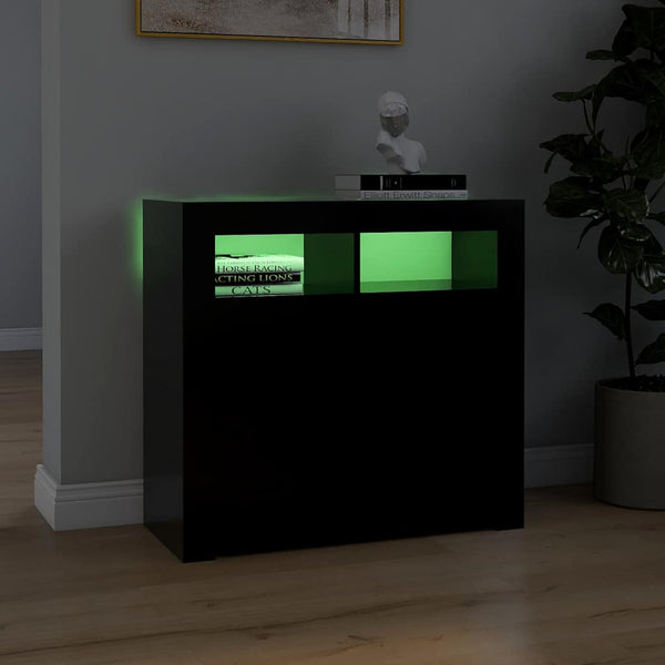 Schwarzes Sideboard mit LED-Leuchten 80 cm