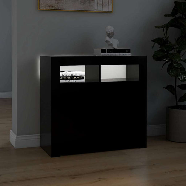 Schwarzes Sideboard mit LED-Leuchten 80 cm