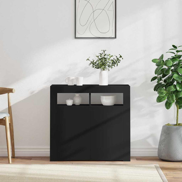 Schwarzes Sideboard mit LED-Leuchten 80 cm